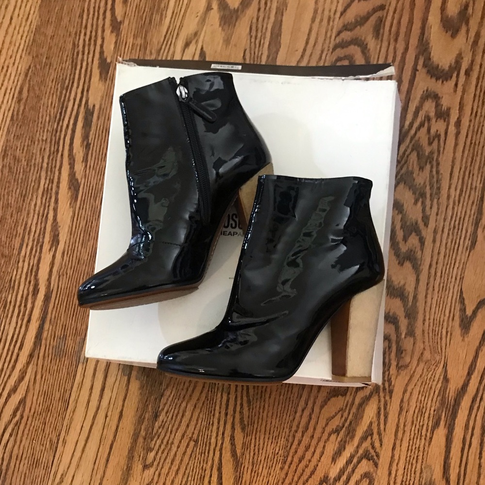 Moschino patent leather black bootie.  38 (7.5)